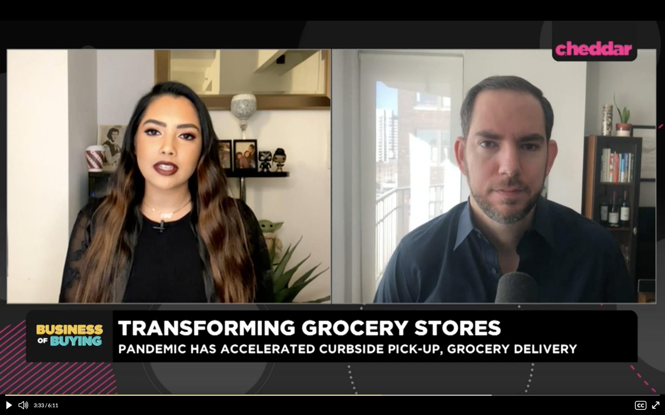 Lylan Masterman discussing pandemic-era grocery transformation on Cheddar TV